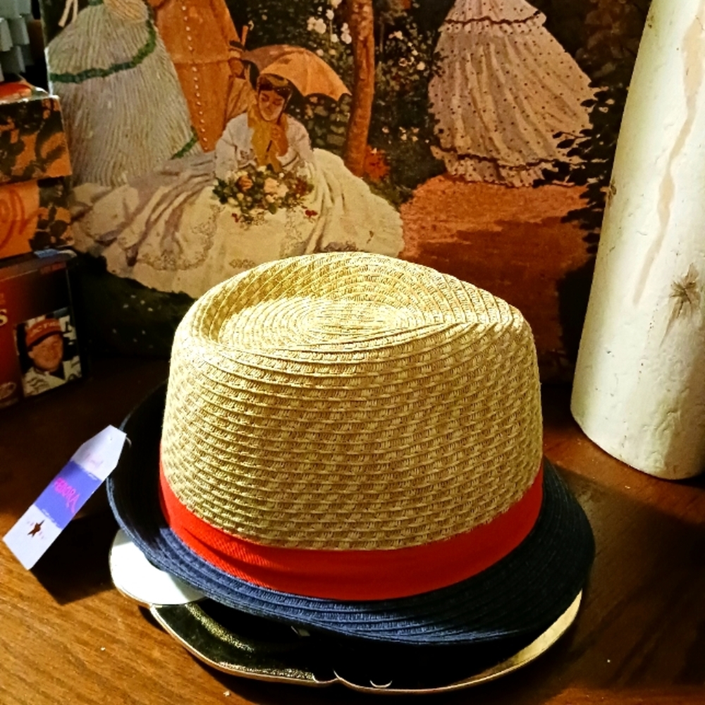 Fedora 🛍Vintage Tan,Blue,Red,New!!!🏝🏞A Nice Gift Giving Item.🏜